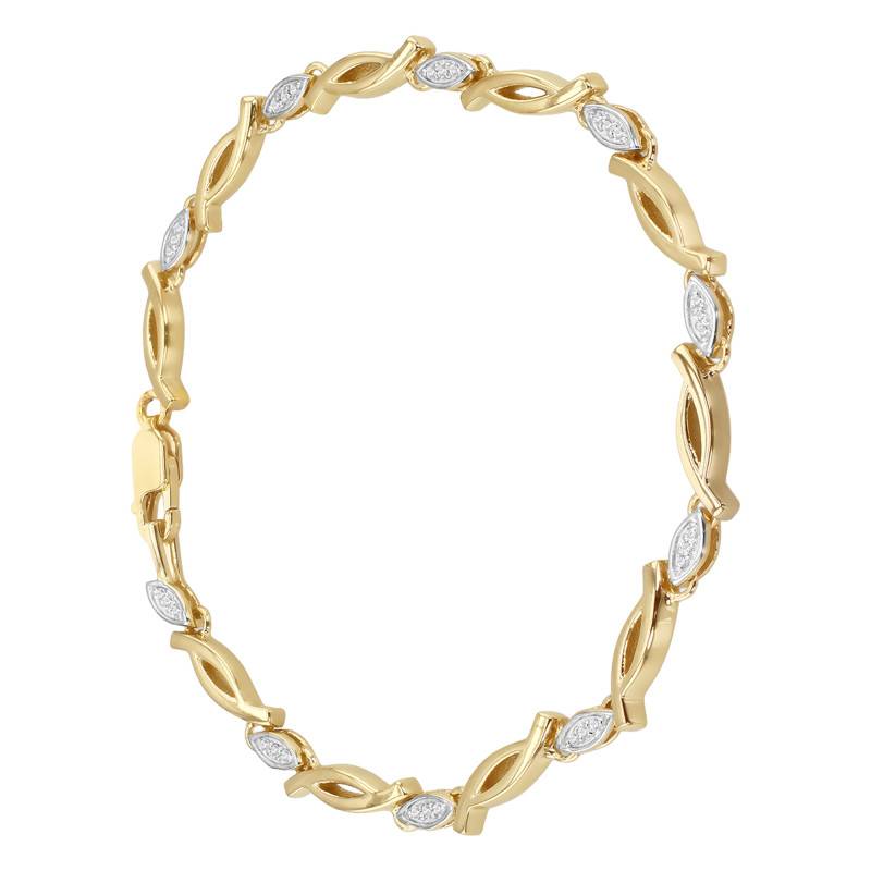 925/1000 Silver & Yellow Gold-Plated Twisted Motif & Lab-Grown Diamond Bracelet 0.15 ct, Length 19 cm - Emanessence