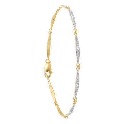 Bracelet en Argent 925 Plaqué Or Jaune & 9 Diamants de Synthèse 0,04 ct, Longueur 19 cm - Emanessence