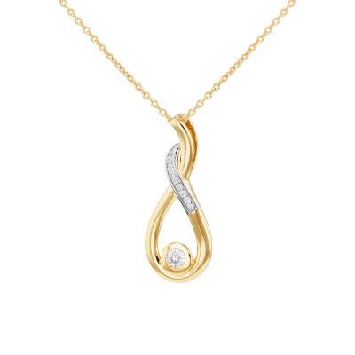 Collier Goutte Entrelacée en Argent 925 Plaqué Or Jaune & Diamants de Synthèse 0,25 ct, Longueur 46 cm - Emanessence