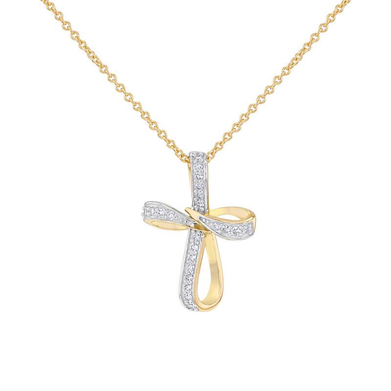 Cross Necklace in 925 Silver Yellow Gold-Plated & Lab-Grown Diamonds 0.22 ct, Length 46 cm - Emanessence