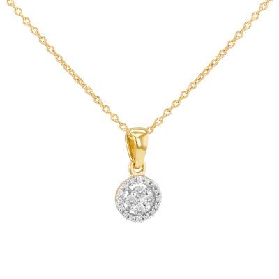 Collier en Argent 925 Plaqué Or Jaune & Halo de Diamants de Synthèse 0,11 ct, Longueur 46 cm - Emanessence