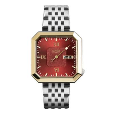 12H Marie Silver/Gold & Garnet Steel Silver Watch 34mm - Gustave & Cie