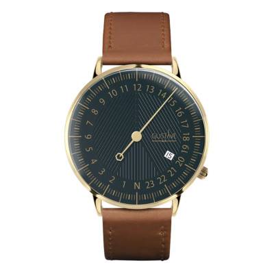 Montre 24H André Or & Vert Cuir Marron Havane Surpiqué 40mm - Gustave & Cie