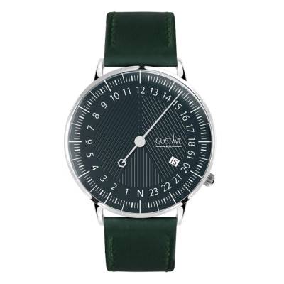 Montre 24H André Argent & Vert Cuir Vert Émeraude Surpiqué 40mm - Gustave & Cie