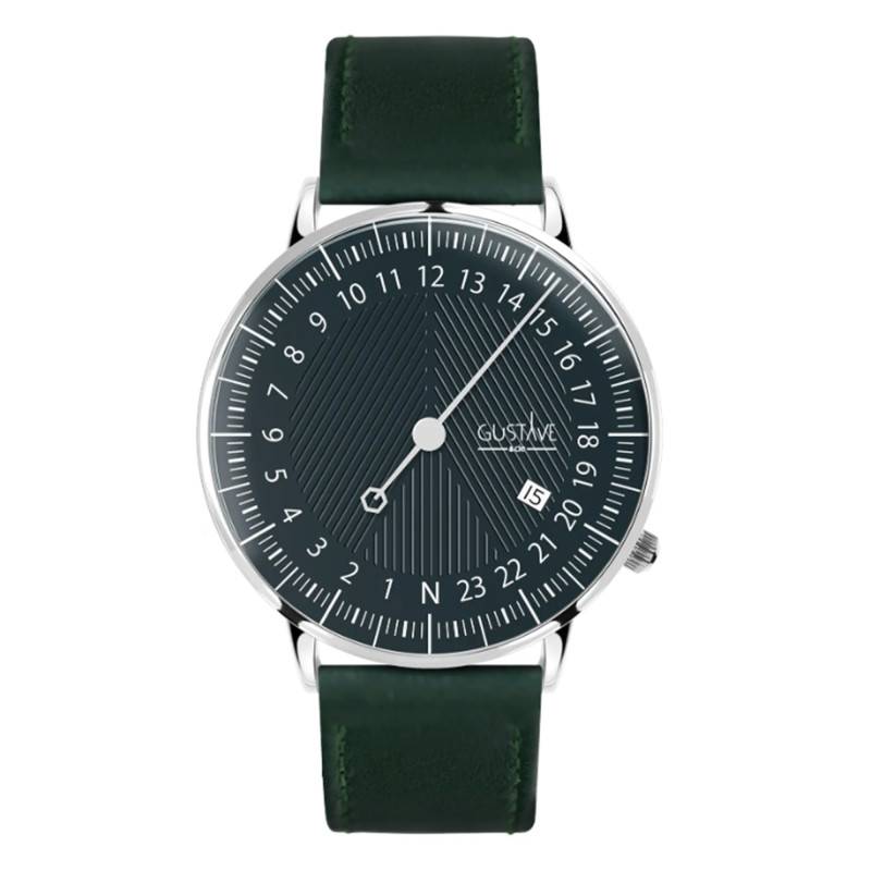 André Silver & Emerald Green 24H Watch Emerald Green Stitched Leather 40mm - Gustave & Cie