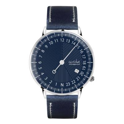 Silver & Blue 40mm André 24H Watch Vegetable-Tanned PU Blue Topstitched - Gustave & Cie