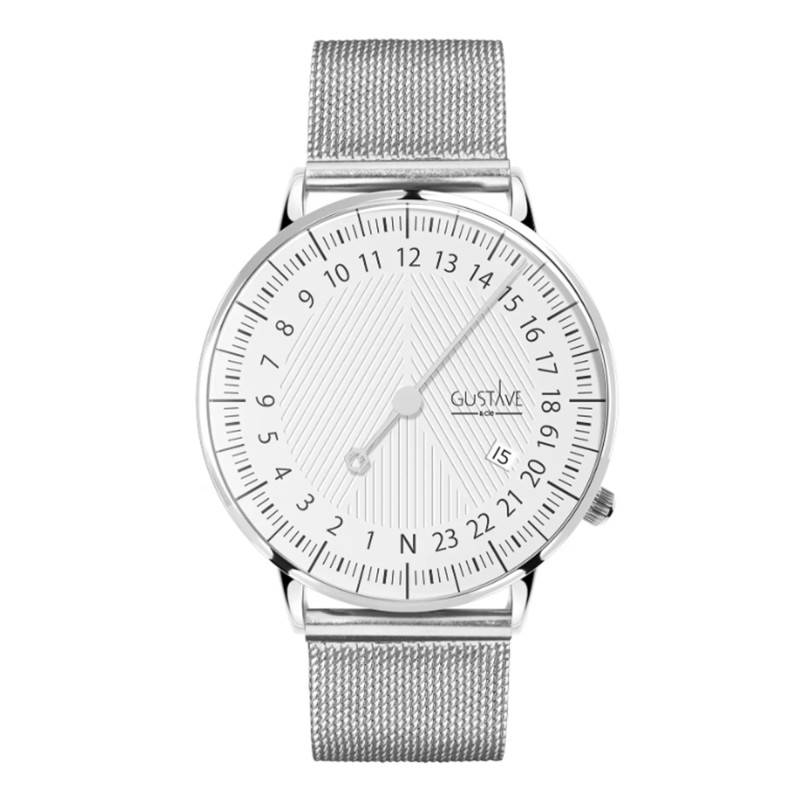 André Silver & White 24H Watch 40mm Silver Milanese - Gustave & Cie