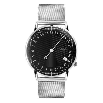 Silver & Black 36mm André 24H Watch Milanese Silver - Gustave & Cie