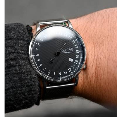 Montre 24H André Argent & Noir Milanais Argent 36mm - Gustave & Cie