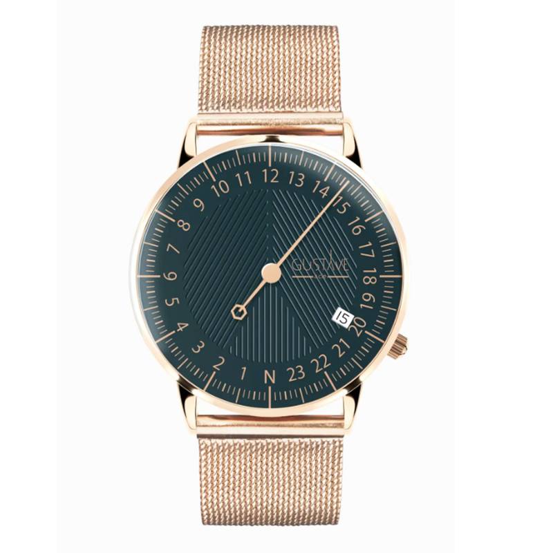 Gustave & Cie André Rose Gold & Green Milanese Rose Gold 24H Watch 36mm - Gustave & Cie