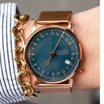 Gustave & Cie André Rose Gold & Green Milanese Rose Gold 24H Watch 36mm - Gustave & Cie