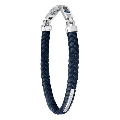 Bracelet Recycled Leather en Acier et Cuir Bleu, Longueur 19 à 22 cm - JM222AVE04 - Maserati