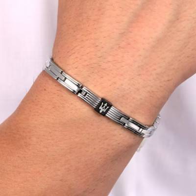Two-Tone Steel Iconic Bracelet, Length 18 cm to 22 cm - JM420ATK04 - Maserati