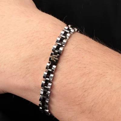 Bracelet Iconic en Acier Gris et Noir, Longueur 20 à 21,50 cm - JM320AST08 - Maserati