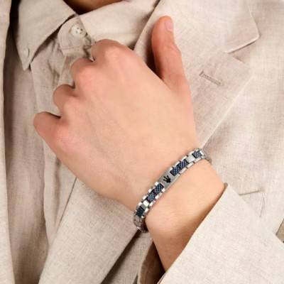 ICONIC Blue & Grey Steel Bracelet, Length 18 cm to 21.5 cm - JM225AVD87 - Maserati
