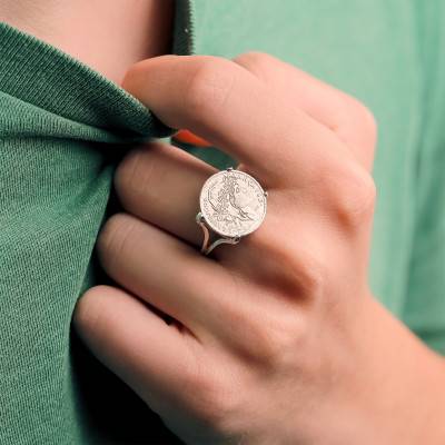 925 Silver Claw-Set Marianne 10F Coin Replica Signet Ring - Imperium