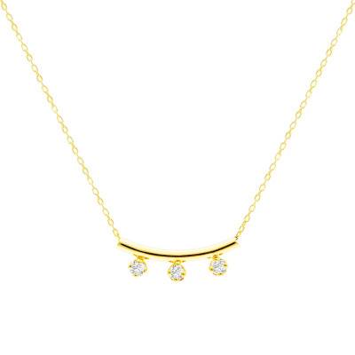 Collier Trilogie en Or Jaune 375 & Diamants de Synthèse 0,15 ct, Longueur de 40 à 42 cm - Emanessence