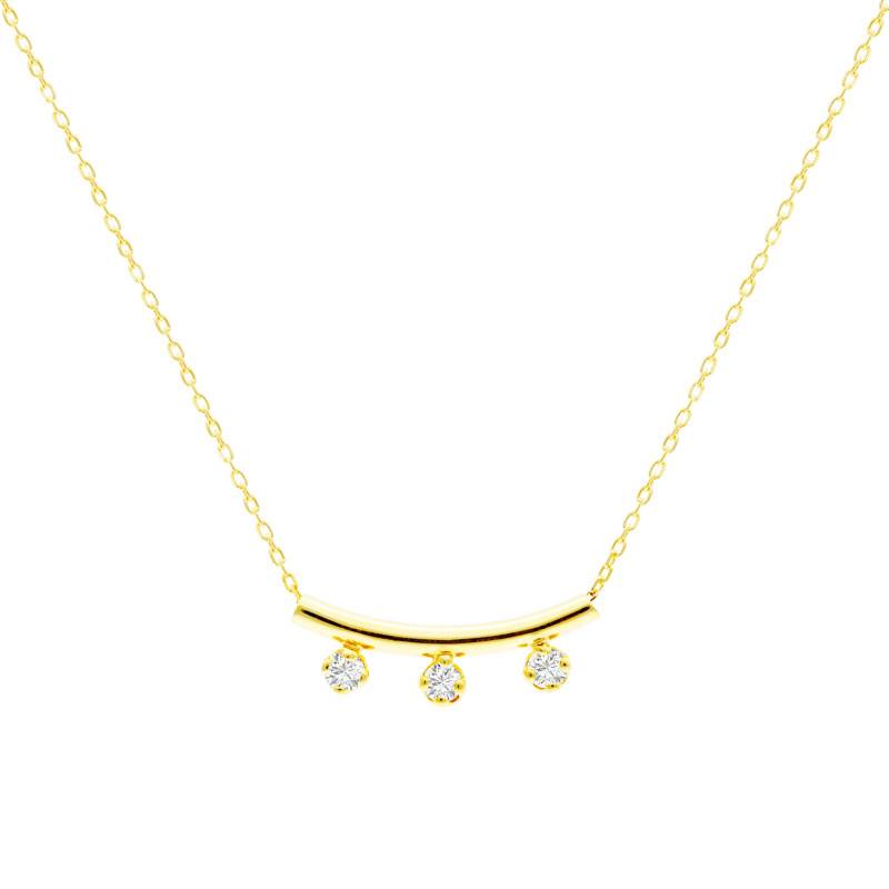 375 Yellow Gold & 0.15 ct Lab-Grown Diamond Trilogy Necklace, Length 40 to 42 cm - Emanessence