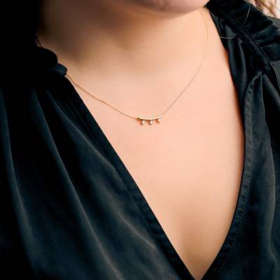 375 Yellow Gold & 0.15 ct Lab-Grown Diamond Trilogy Necklace, Length 40 to 42 cm - Emanessence