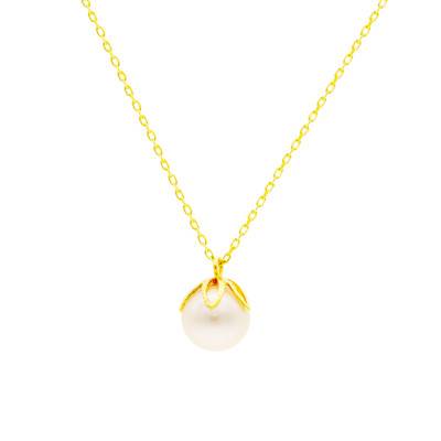 375 Yellow Gold & Cultured Pearl Floral Motif Necklace, Length 40 to 42.5 cm - Emanessence