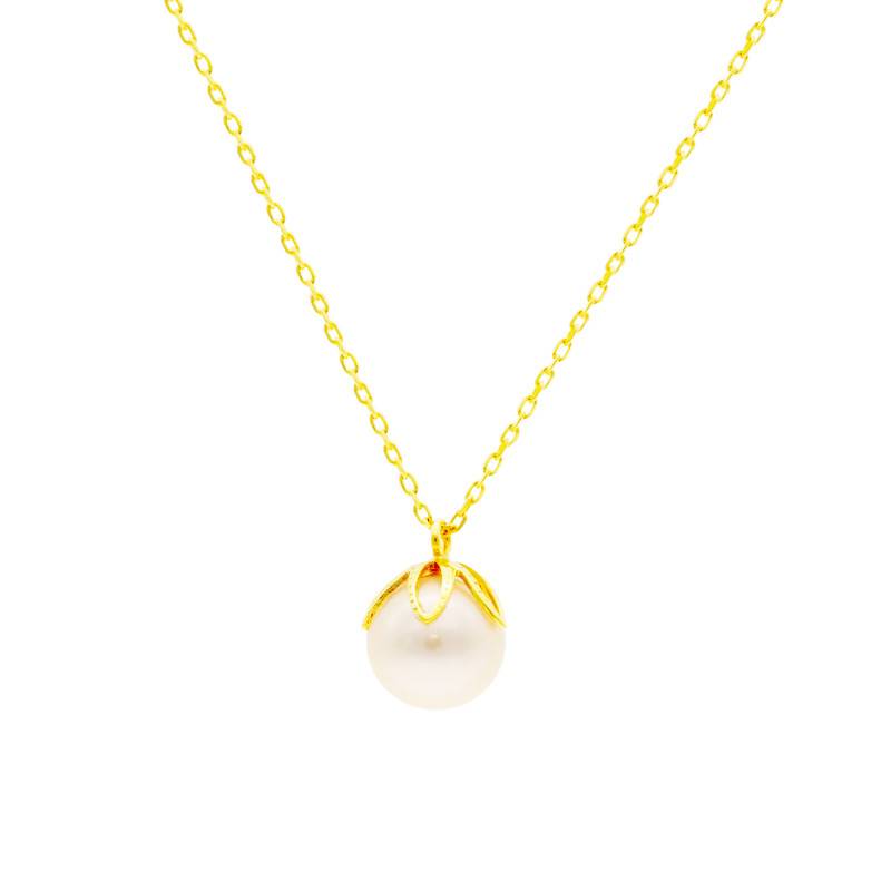 375 Yellow Gold & Cultured Pearl Floral Motif Necklace, Length 40 to 42.5 cm - Emanessence