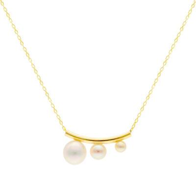 375/1000 Yellow Gold & Graduated Pearl Trilogy Necklace, Length 40 to 42 cm - Emanessence