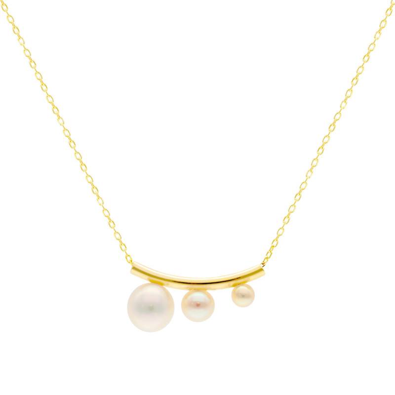 375/1000 Yellow Gold & Graduated Pearl Trilogy Necklace, Length 40 to 42 cm - Emanessence