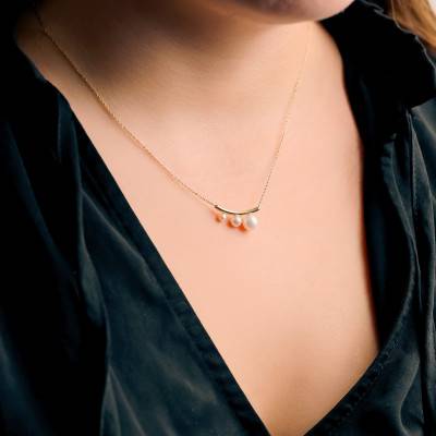 Collier Trilogie en Or Jaune 375 & Perles Dégressives, Longueur de 40 à 42 cm - Emanessence