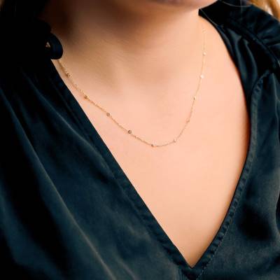 375 Yellow Gold & 0.51 ct Lab-Grown Diamond Necklace, Length 42 to 44 cm - Emanessence