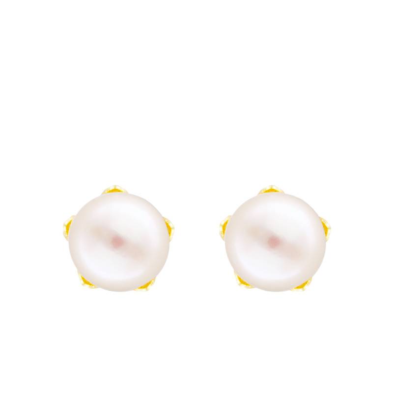 375/1000 Yellow Gold Floral Motif Stud Earrings & Cultured Pearl - Emanessence