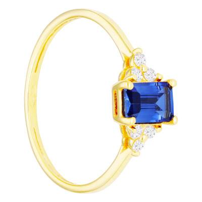 Bague en Or Jaune 375 & Saphir de Synthèse, Diamant de Synthèse 0,10 ct - Aurora