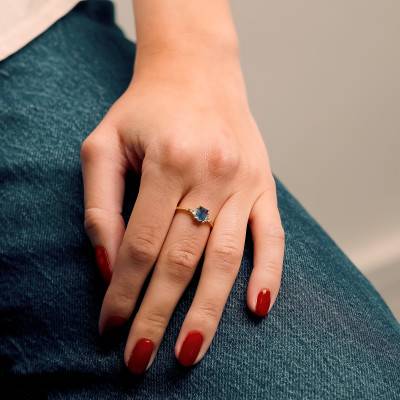 Bague en Or Jaune 375 & Saphir de Synthèse, Diamant de Synthèse 0,10 ct - Aurora