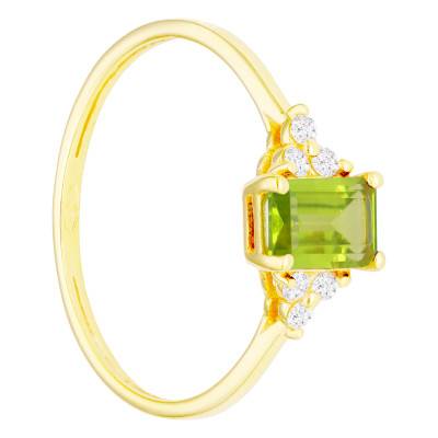 Bague en Or Jaune 375 & Emeraude, Diamants de Synthèse - Aurora