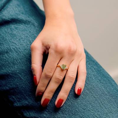 Bague en Or Jaune 375 & Emeraude, Diamants de Synthèse - Aurora