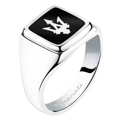 Iconic Trident Steel & Black Enamel Signet Ring - JM222AVD07 - Maserati