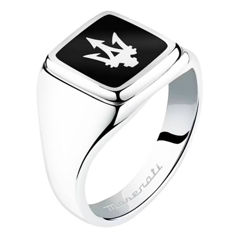 Iconic Trident Steel & Black Enamel Signet Ring - JM222AVD07 - Maserati