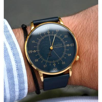 Gold & Ocean Blue 12H Louis Watch Blue Leather Strap 40mm - Gustave & Cie