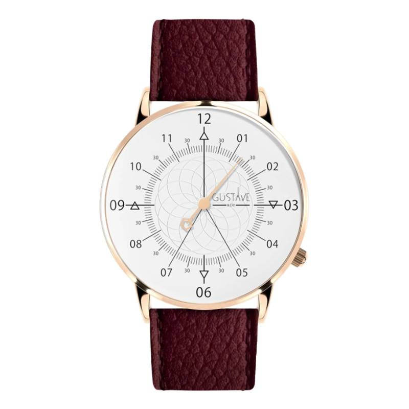 Rose Gold & White 12H Louis Watch Grained Bordeaux Leather 36mm - Gustave & Cie