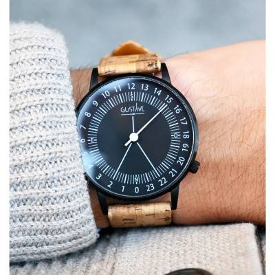 Montre 24H Antoine Noir & Noir PU Végétal Liège 40mm - Gustave & Cie