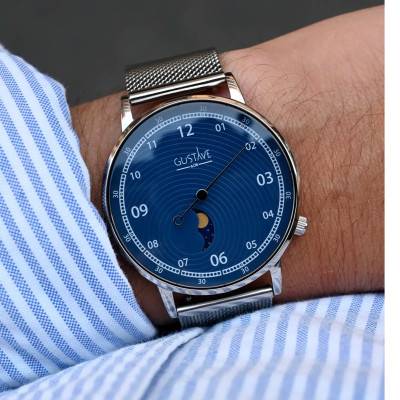 Montre 12H Georges Argent & Bleu Milanais Argent 40mm - Gustave & Cie