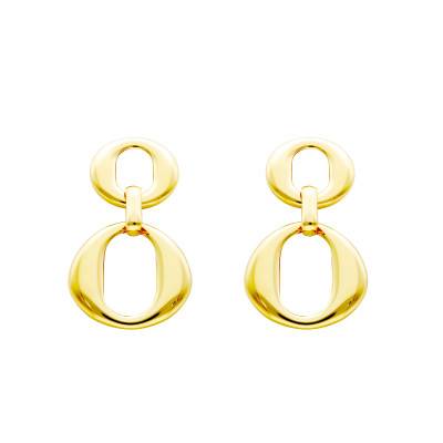 Boucles d'Oreilles Doubles Anneaux Pendants en Acier Doré - Emanessence
