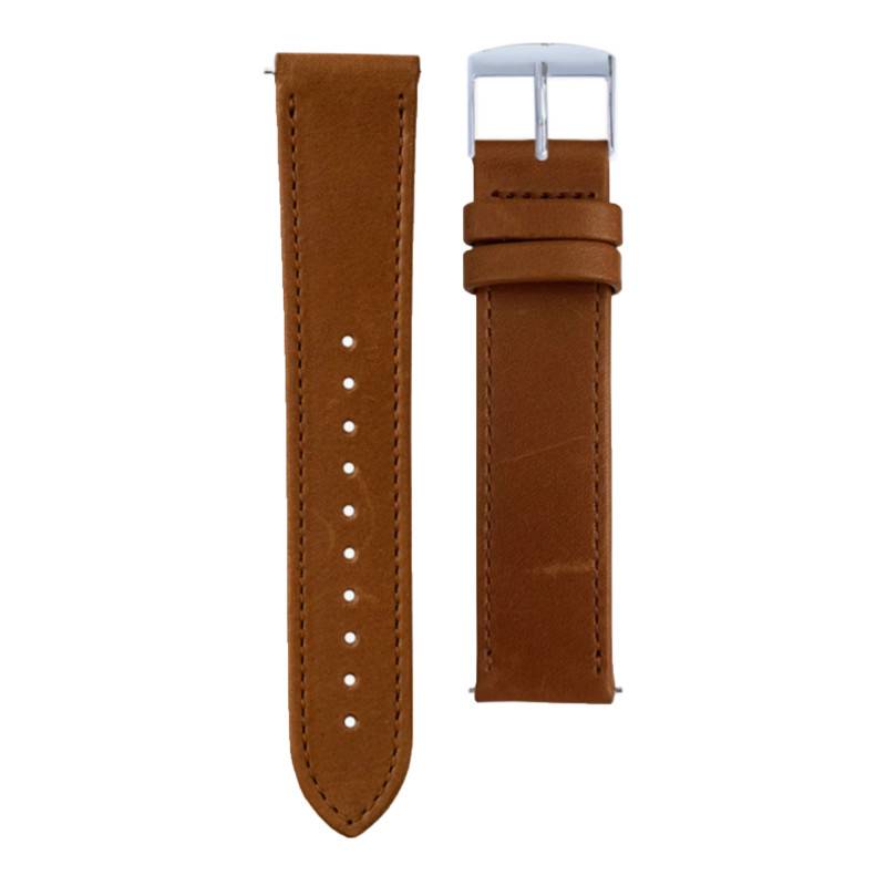 Havana Brown Topstitched Leather Watch Strap - Gustave & Cie