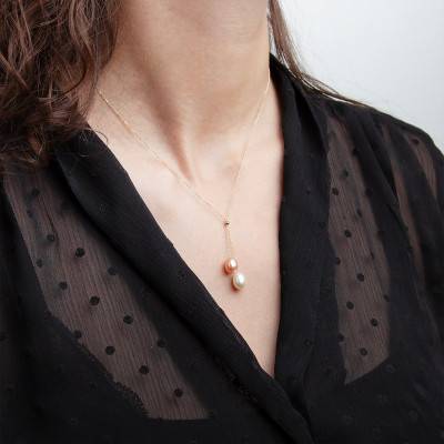 375 or 750 Yellow Gold & Cultured Pearl Necklace, 42 cm - Emanessence