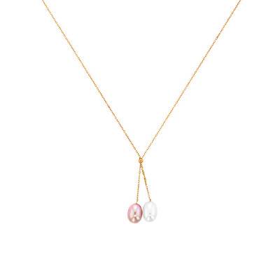 375 or 750 Yellow Gold & Cultured Pearl Necklace, 42 cm - Emanessence