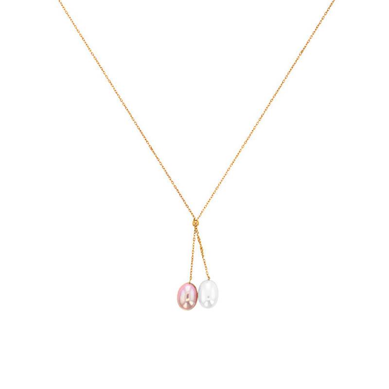 375 or 750 Yellow Gold & Cultured Pearl Necklace, 42 cm - Emanessence