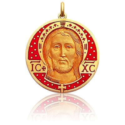 Christ Medal Red Enamel & 750 Yellow Gold, Diameter 22 mm - Becker
