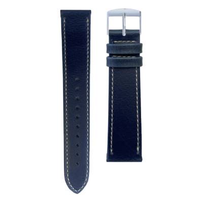 Blue Stitched Vegetal PU Watch Strap Silver Buckle - Gustave & Cie