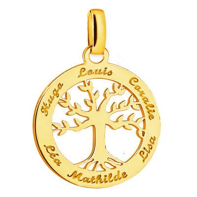 Pendentif Prénoms Gravable Arbre de Vie en Or Jaune 375, Diamètre 22 mm - Lumiosa