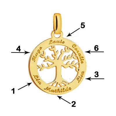 Pendentif Prénoms Gravable Arbre de Vie en Or Jaune 375, Diamètre 22 mm - Lumiosa