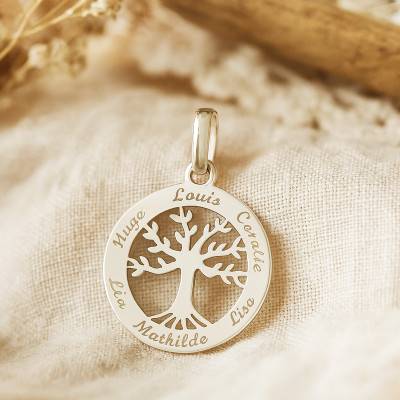 Pendentif Prénoms Gravable Arbre de Vie en Argent 925, Diamètre 22 mm - Lumiosa
